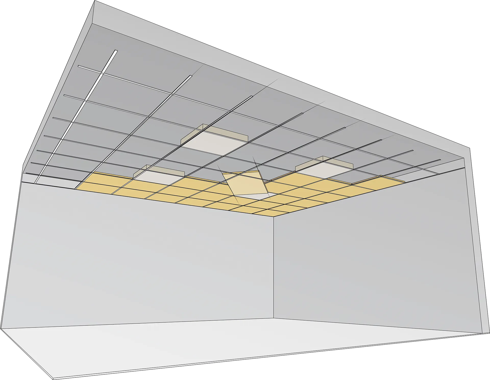 Rasterdecke, axonometrische Darstellung